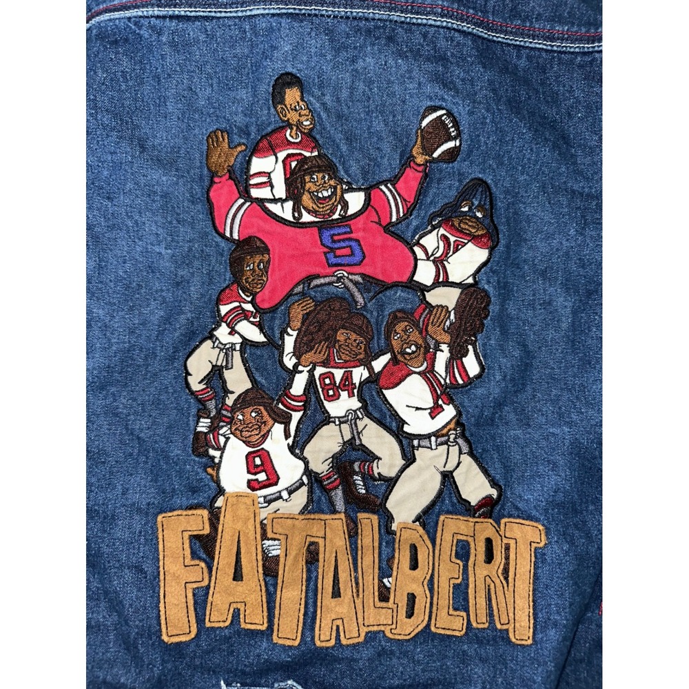 Platinum‎ Fubu Kids Jacket 12/14 Fat Albert Gang Big Patch Black Denim Vintage - Picture 11 of 13